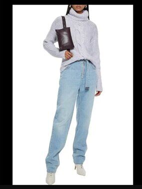 Duffy 100% Cashmere Gray Cable Knit Turtleneck Sweater